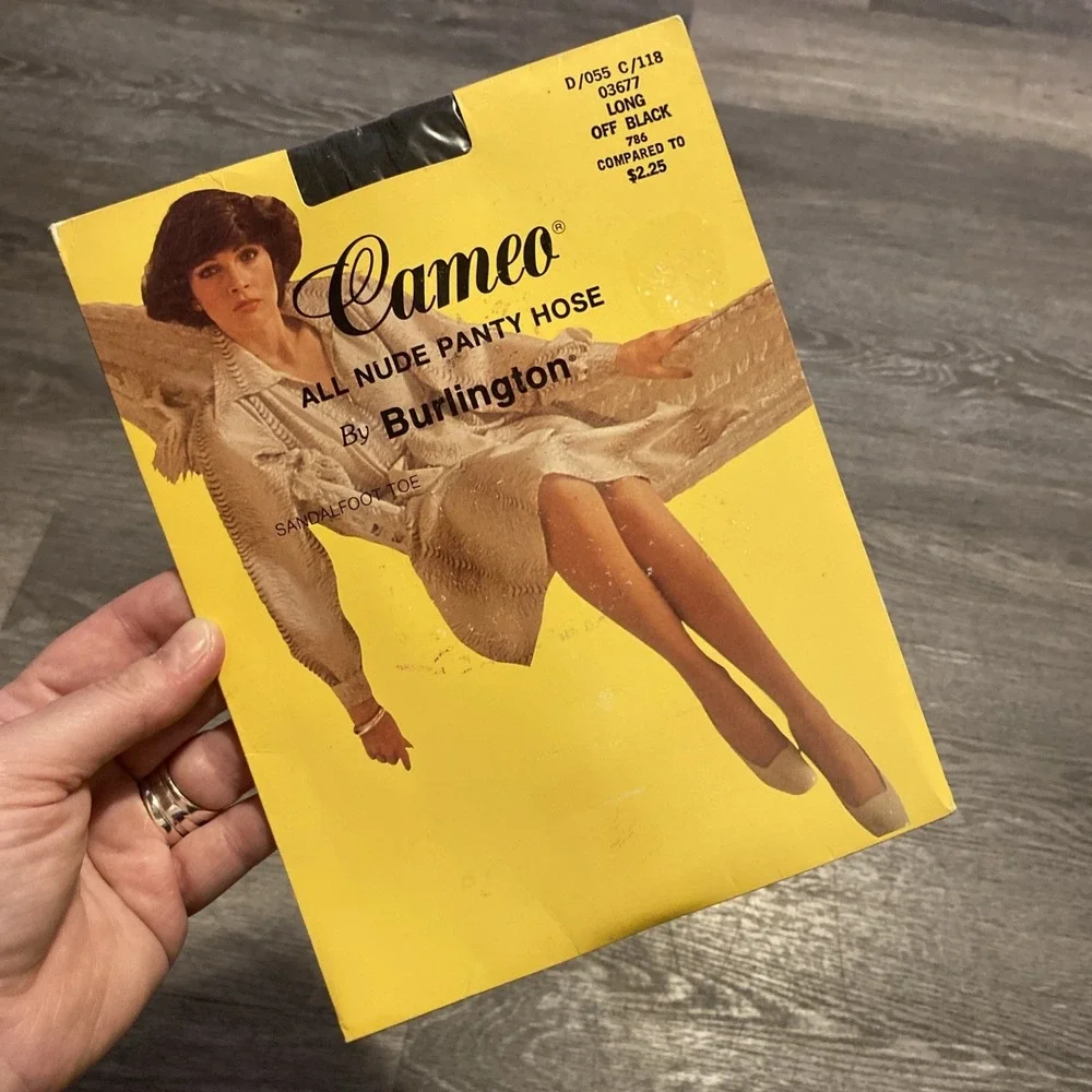 VINTAGE 70's-80's CAMEO ALL NUDE PANTYHOSE SANDALFOOT TOE LONG‎ OFF BLACK